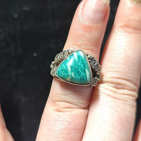 EUC Vintage Amazonite Adjustable Sterling Silver Ring - Picture 5 of 5